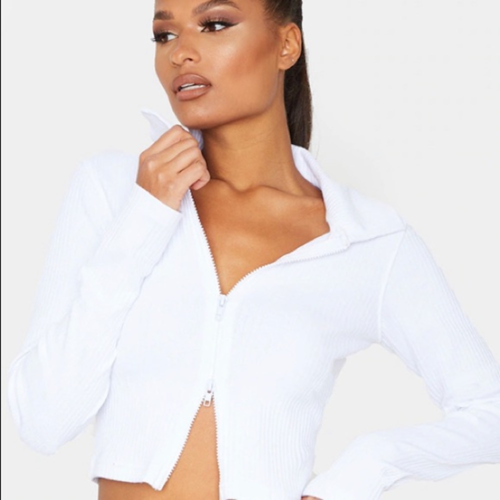 Pretty Little Thing White Zip Up